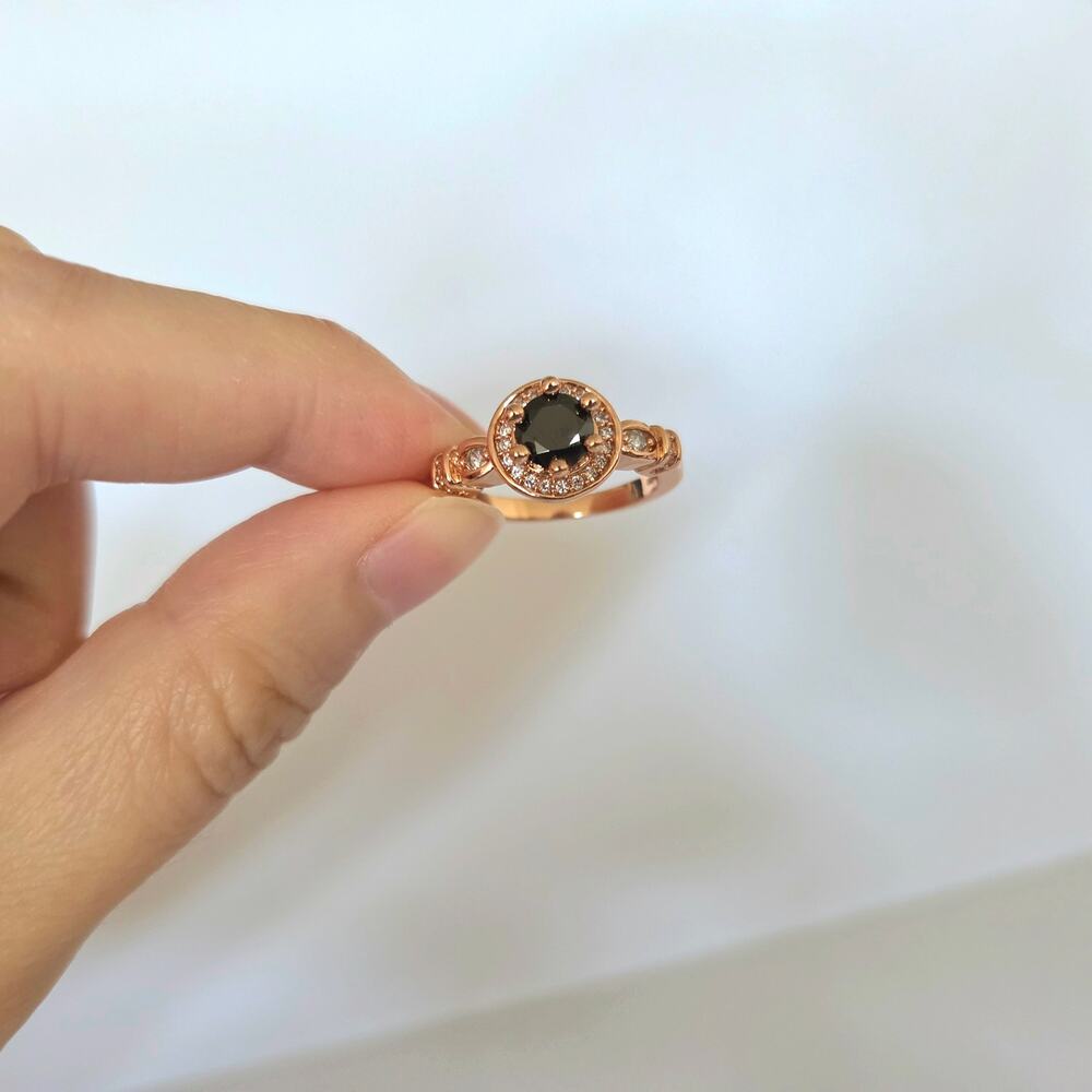 Fragrant Jewels Rose Gold Ring sz 7 Black Cubic Zirconia Gothic Wicked